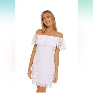 Trina Turk womens Barddot Crochet Off-the-shoulder Dress new Small white
